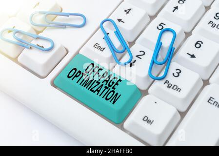 Konzeptionelle Beschriftung Off Page Optimization. Geschäftsansatz Website Externe Prozesse Werbetherapienranking Kommentieren in Einem Social Media Stockfoto