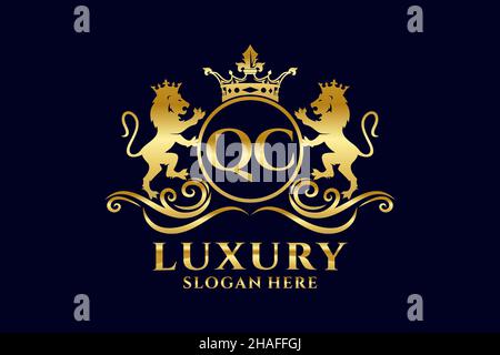 QC Letter Lion Royal Luxury Logo-Vorlage in Vektorgrafik für luxuriöse Branding-Projekte und andere Vektorgrafik. Stock Vektor