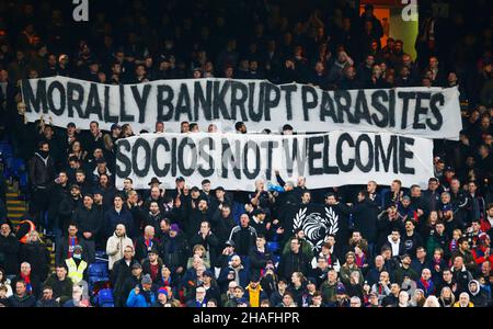 London, Großbritannien. 01st. Februar 2018. LONDON, Großbritannien, DEZEMBER 12: Crystal Palace Bannerwährend der Premier League zwischen Crystal Palace und Everton im Selhurst Park Stadium, London am 12th. Dezember 2021 Credit: Action Foto Sport/Alamy Live News Stockfoto