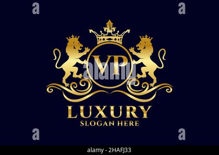 VP Letter Lion Royal Luxury Logo-Vorlage in Vektorgrafiken für luxuriöse Branding-Projekte und andere Vektorgrafiken. Stock Vektor