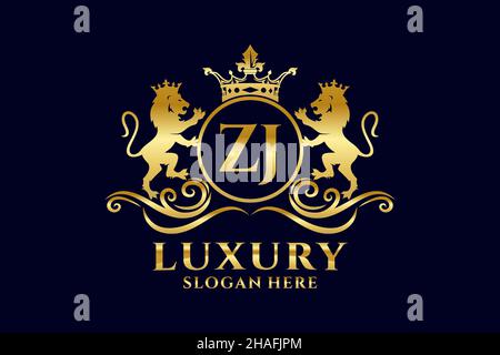 ZJ Letter Lion Royal Luxury Logo-Vorlage in Vektorgrafik für luxuriöse Branding-Projekte und andere Vektorgrafik. Stock Vektor