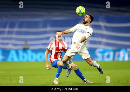 Madrid, Spanien. 12th Dez 2021. Madrid, Spanien; 12.12.2021.- Real Madrid gegen Atletico de Madrid Football Soccer to La Liga Spain Match 17 2021-2022 in Santiago Bernabeu, Madrid. Echter Madrider Spieler Carvajal. Quelle: Juan Carlos Rojas/dpa/Alamy Live News Stockfoto