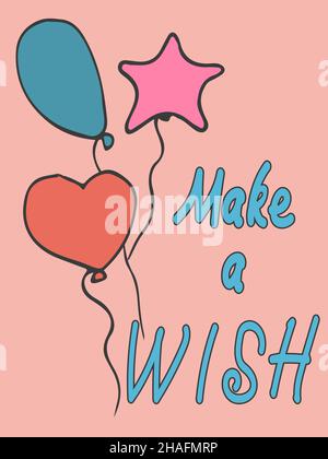 Happy Birthday Lettering Postkarte mit Luftballons. Stock Vektor