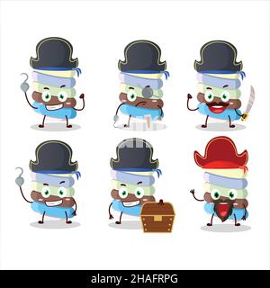 Cartoon-Charakter des Regenbogens marshmallow Twist mit verschiedenen Piraten Emoticons. Vektorgrafik Stock Vektor