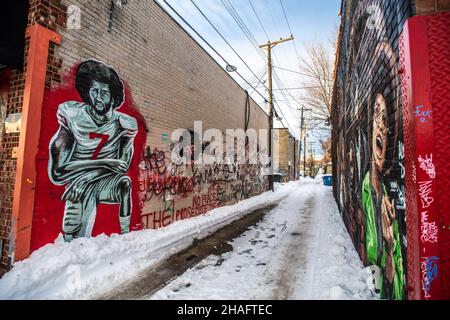 Minneapolis, Usa. 12th Dez 2021. Atmosphäre am George Floyd Square an der Ecke von 38th Street und Chicago Avenue am 12. Dezember 2021 in Minneapolis, Minnesota. Foto von Chris Tuite/ImageSPACE/Sipa USA Credit: SIPA USA/Alamy Live News Stockfoto