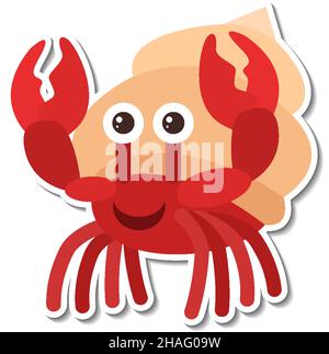 Einsiedler Krabbe Tier Cartoon Aufkleber Illustration Stock Vektor