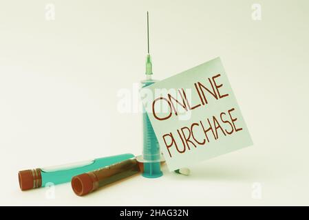 Textunterschrift mit Darstellung des Online-Kaufes. Business Schaufenster kauft elektronischen Handel Waren aus über das Internet Writing wichtige medizinische Hinweise Stockfoto