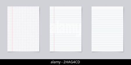 Set von realistischen leeren Blättern aus quadratischem und liniertem Papier Stock Vektor