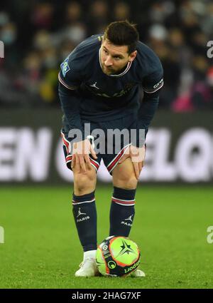 Lionel Messi von PSG während des Ligue 1 Uber Eats-Spiels zwischen Paris Saint Germain und Monaco im Stadion Parc des Princes am 12. Dezember 2021 in Paris, Frankreich. Foto von Christian Liewig/ABACAPRESS.COM Stockfoto