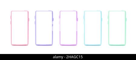 Handy-Modell. 3D Telefon Vorderansicht in verschiedenen Farben. Smartphone mit leerem Bildschirm auf weißem Hintergrund isoliert. Vektorgrafik Stock Vektor