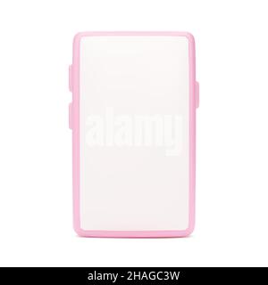 Handy-Modell. 3D Telefon Vorderansicht rosa Farbe. Smartphone mit leerem Bildschirm auf weißem Hintergrund isoliert. Vektorgrafik Stock Vektor