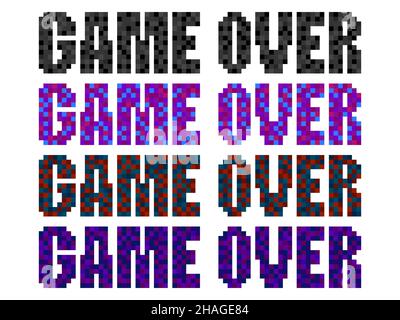 Game Over, Pixel Art. Pixeltext, der über den Verlust im Spiel informiert. Text im 8-Bit Retro-Videospiel-Stil von 80s - 90s. Design für den Druck, Wrapp Stock Vektor