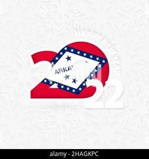 Frohes neues Jahr 2022 für Arkansas auf Schneeflocken Hintergrund. Gruß Arkansas mit neuen 2022 Jahr. Stock Vektor