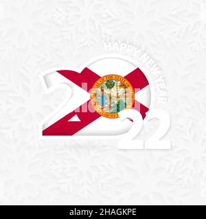 Frohes neues Jahr 2022 für Florida auf Schneeflocke Hintergrund. Begrüßung Florida mit neuen 2022 Jahr. Stock Vektor