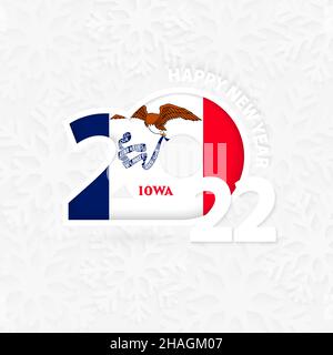 Frohes neues Jahr 2022 für Iowa auf Schneeflocken Hintergrund. Begrüßung von Iowa mit neuem Jahr 2022. Stock Vektor