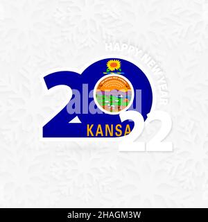Frohes neues Jahr 2022 für Kansas auf Schneeflocken Hintergrund. Wir begrüßen Kansas mit einem neuen Jahr 2022. Stock Vektor