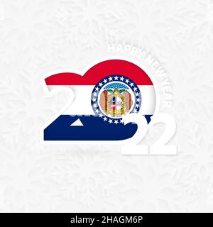 Frohes neues Jahr 2022 für Missouri auf Schneeflocke Hintergrund. Begrüßung von Missouri mit neuem Jahr 2022. Stock Vektor