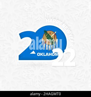 Frohes neues Jahr 2022 für Oklahoma auf Schneeflocken Hintergrund. Begrüßung von Oklahoma mit neuem Jahr 2022. Stock Vektor