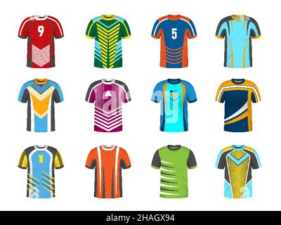 Sport-T-Shirts. Fußball- oder Basketballspieler Kleidung Fußball-Mannschaftsuniform Garderobe Polo aktuelle Vektor-Vorlagen Stock Vektor