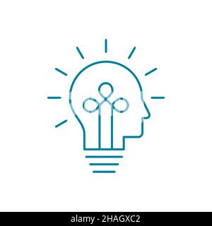 Symbol für die Linie der Glühlampe am Kopf. Kreatives Ideenkonzept. Potenzial des menschlichen Gehirns. Problemlösung. Denkvermögen. Brainstorming. Innovative Idee. Vektor Stock Vektor