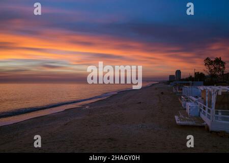 Meeresküste, Sonnenaufgang, Strand, Porto Potenza Picena, Marken, Italien, Europa Stockfoto
