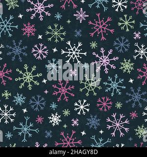 Schöne handgezeichnete Schneeflocken nahtlose Muster, fragile Winter Hintergrund, ideal für Textilien, Banner, Tapete, Umhüllung - Vektordesign Stock Vektor