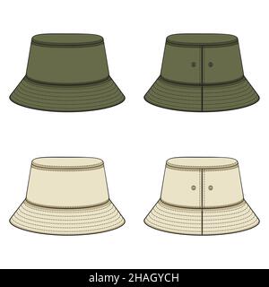 Set von farbigen Illustrationen mit Khaki panama Hut. Isolierte Vektorobjekte auf weißem Hintergrund. Stock Vektor