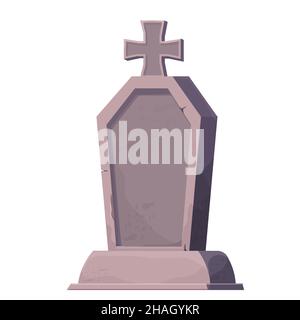 Steingrab, Denkmal im Cartoon-Stil isoliert auf weißem Hintergrund. Beerdigung, Friedhofsobjekt. Denkmal des Nachlebens. Vektorgrafik Stock Vektor