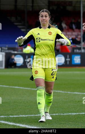 CRAWLEY, Großbritannien, DEZEMBER 12: Mary Earps of Manchester United Women während der Barclays FA Woman Super League zwischen Brighton und Hove Albion und Stockfoto