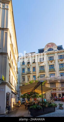 Brünn (Brünn): Jugendstilgebäude der Altstadt, Restaurant 'U Trech certu', in , Jihomoravsky, Südmähren, Tschechisch Stockfoto