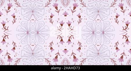 Handgezeichnetes, florales Ethno-Muster. Nahtloser abstrakter Batikdruck. Stockfoto