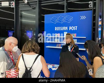 VAE, Dubai - 28. November 2021: Stand Post Russian auf der World Expo 2020 Stockfoto