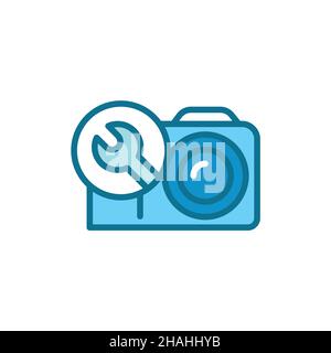 Reparieren Fotokamera Farbliniensymbol. Handwerker-Service. Isoliertes Vektorelement. Skizzieren Sie das Piktogramm für Webseite, mobile App, Promo Stock Vektor