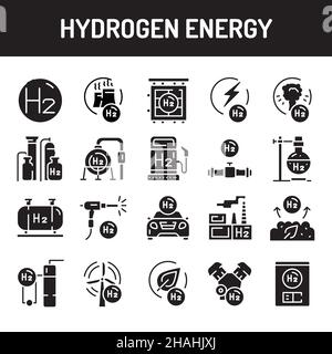 Symbole für die Wasserstoffenergie-Linie eingestellt. Isoliertes Vektorelement. Skizzieren Sie Piktogramme für Webseite, mobile App, Werbung. Stock Vektor