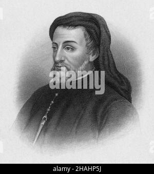 Antike Gravur von Geoffrey Chaucer um 1870 von Henry Bryan Hall (New York). Geoffrey Chaucer (1340s-1400) war ein englischer Dichter und Autor. QUELLE: ORIGINALGRAVUR Stockfoto