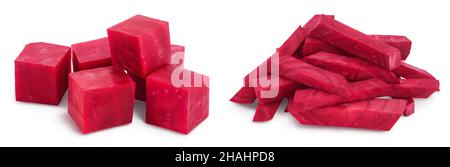 Rote Bete isoliert auf weißem Hintergrund mit voller Schärfentiefe. Set oder Collection Stockfoto