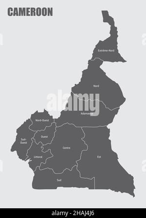 Kamerun-Verwaltungskarte. Isolierte Karte mit Beschriftungen. Stock Vektor