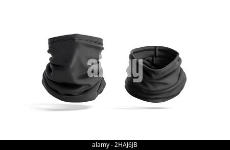 Blank schwarz Hals Gamasche Mock up, Vorderansicht, keine Schwerkraft Stockfoto