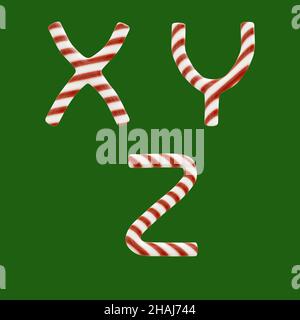 3D Darstellung des Candy-Cane-Alphabets - Buchstaben X-Z Stockfoto