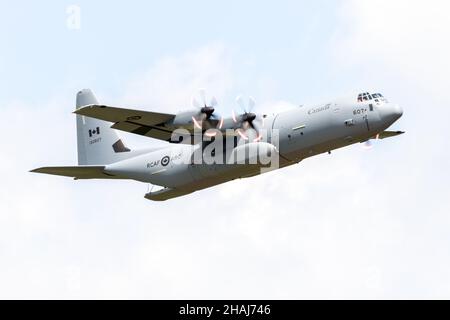 Eine Royal Canadian Air Force (RCAF) CC-130 Hercules bei einer Demonstration auf der 2021 Airshow London SkyDrive in London, Ontario, Kanada. Stockfoto