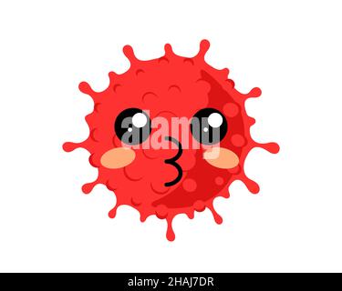 Coronavirus emoji kawaii Gesicht. Lustige niedliche Corona Virus Charakter Symbol. Küssende kovide Infektion Maskottchen zeigt Zunge. Vektor-isolierte eps-Abbildung Stock Vektor