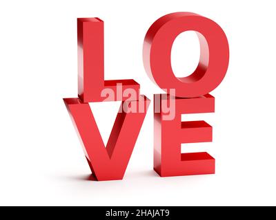 3d Wort LIEBE isoliert auf weißem Hintergrund mit Schatten. 3d-Rendering Stockfoto