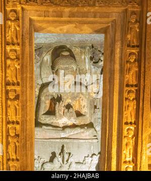 Statue von Lord Buddha in Ajanta Höhlen von 4th Jahrhundert Stockfoto