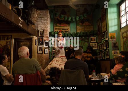 Flamenco-Vorstellung im El Pasaje tabanco in Jerez de la Frontera Stockfoto