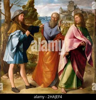 Die Straße nach Emmaus von Altobello Melone (c. 1490-91–1543), Öl auf Holz, c. 1516-17 Stockfoto