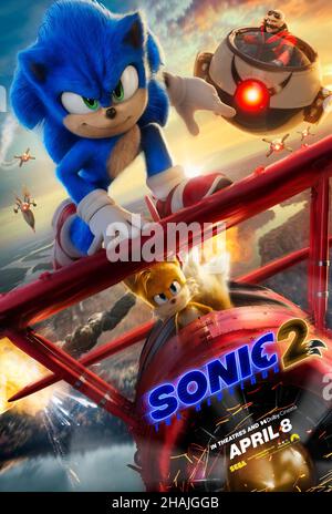 VERÖFFENTLICHUNGSDATUM: 8. April 2022. TITEL: Sonic the Hedgehog 2. STUDIO: Paramount Pictures. REGIE: Jeff Fowler. HANDLUNG: Fortsetzung des 2020 live-Action-Spielfilms „Sonic the Hedgehog“. HAUPTROLLE: Poster Art. (Kreditbild: © Paramount Pictures/Entertainment Picturs) Stockfoto