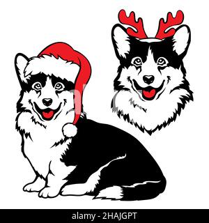 Christmas Welsh Corgi Cardigan Hund mit Weihnachtsmütze. Vektorgrafik. Stock Vektor