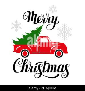 Vintage Retro rot Weihnachten LKW mit Kiefer Stock Vektor