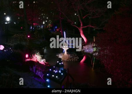 Halifax Public Garden bei Nacht mit Lichtern. Öffentlicher Wintergarten in Nova Scotia. Stockfoto