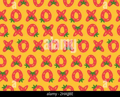 XOXO Erdbeere Buchstaben nahtlose Muster, Valentinstag bunte Muster, Beeren in Form von Kreuz und Null-Vektor-Illustration Stock Vektor